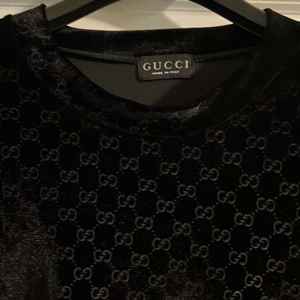 Black Velvet Knee Length Gucci Dress with a cute split on the left side.